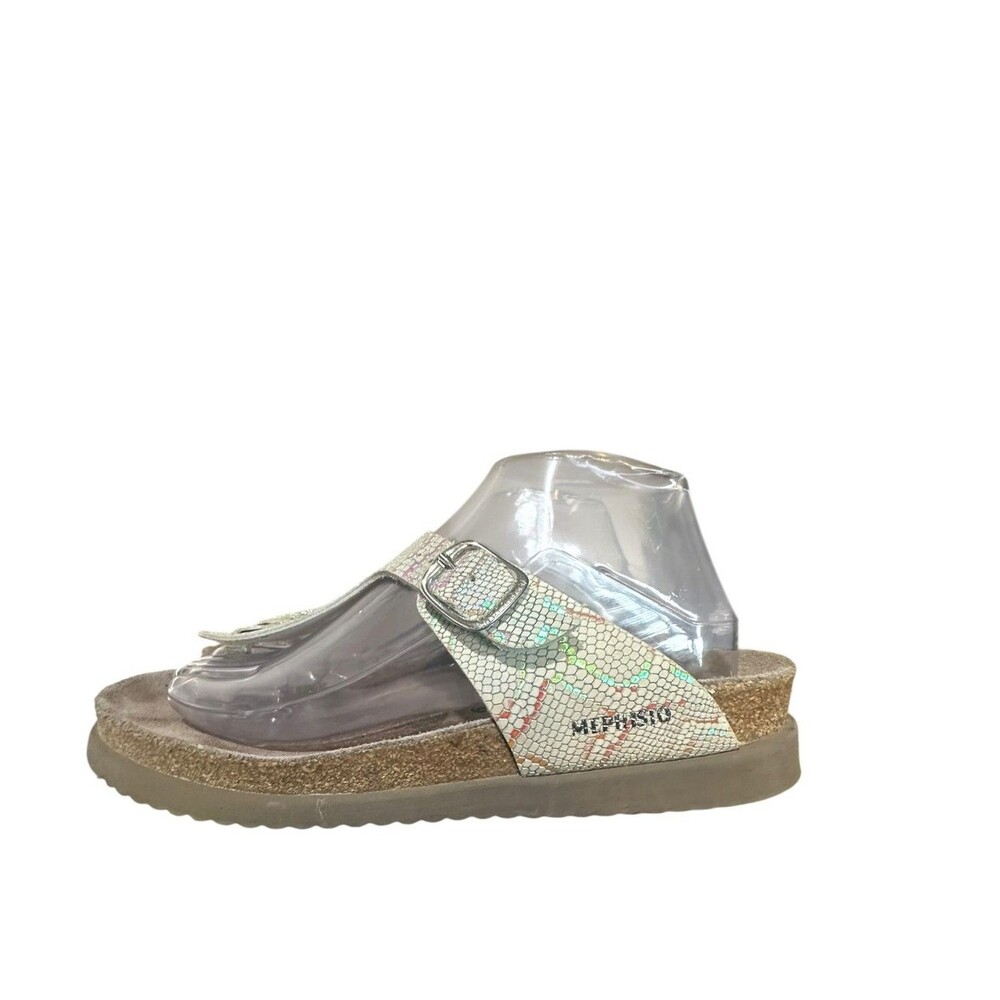 Mephisto Womens Helen Multi Metalic White Leather Toe Thong Sandals Sz 39 US 9